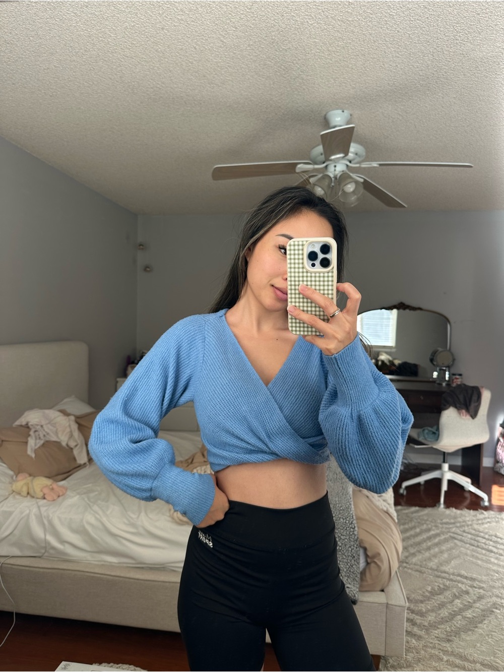 Urban Outfitters Sky Blue Cropped V-Neck Wrap Sweater